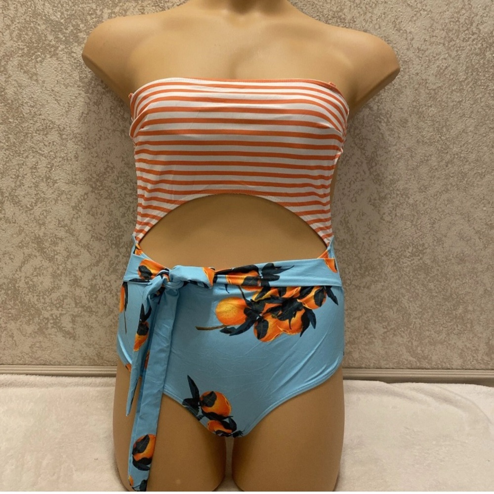 SHEIN Striped and Fruit Print One Piece Swimsuit